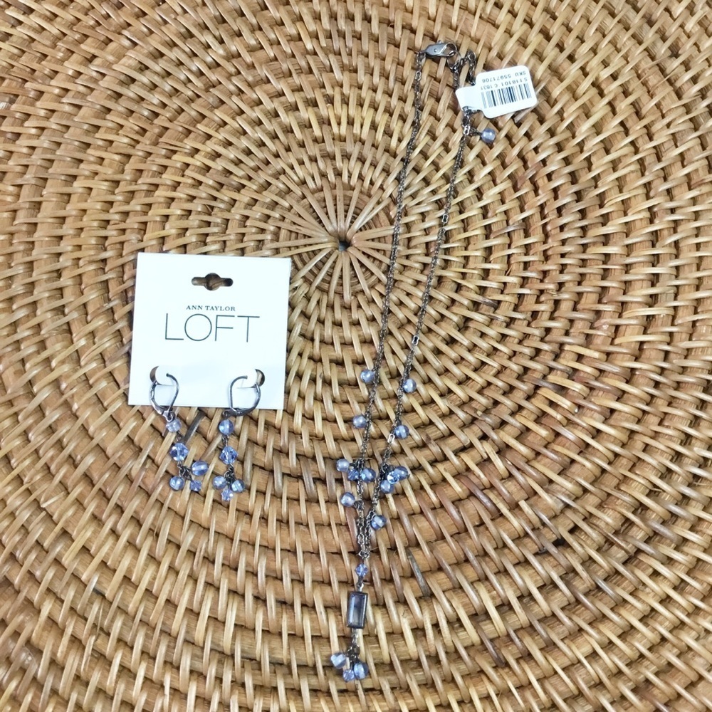 Loft Crystal Blue Necklace & Earrings Lot Of 2 Dangle